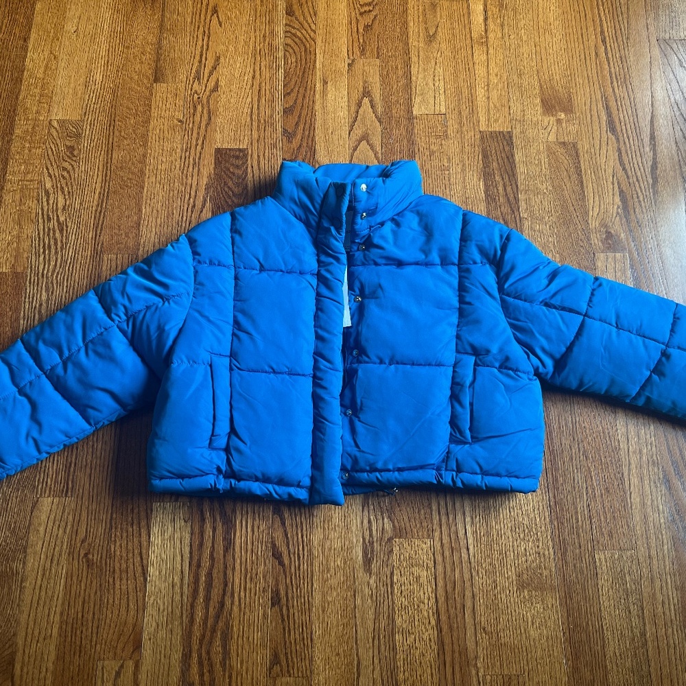 Bershka Cropped Blue Puffer Jacket